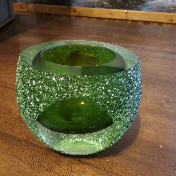 Saks Fifth Ave. Green Sommerso Crystal Votive Holder - Picture 2 of 4